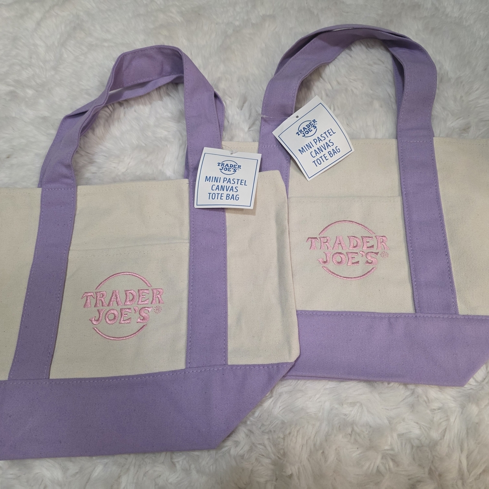 Set of Two - Purple and Cream Canvas Tote Bags